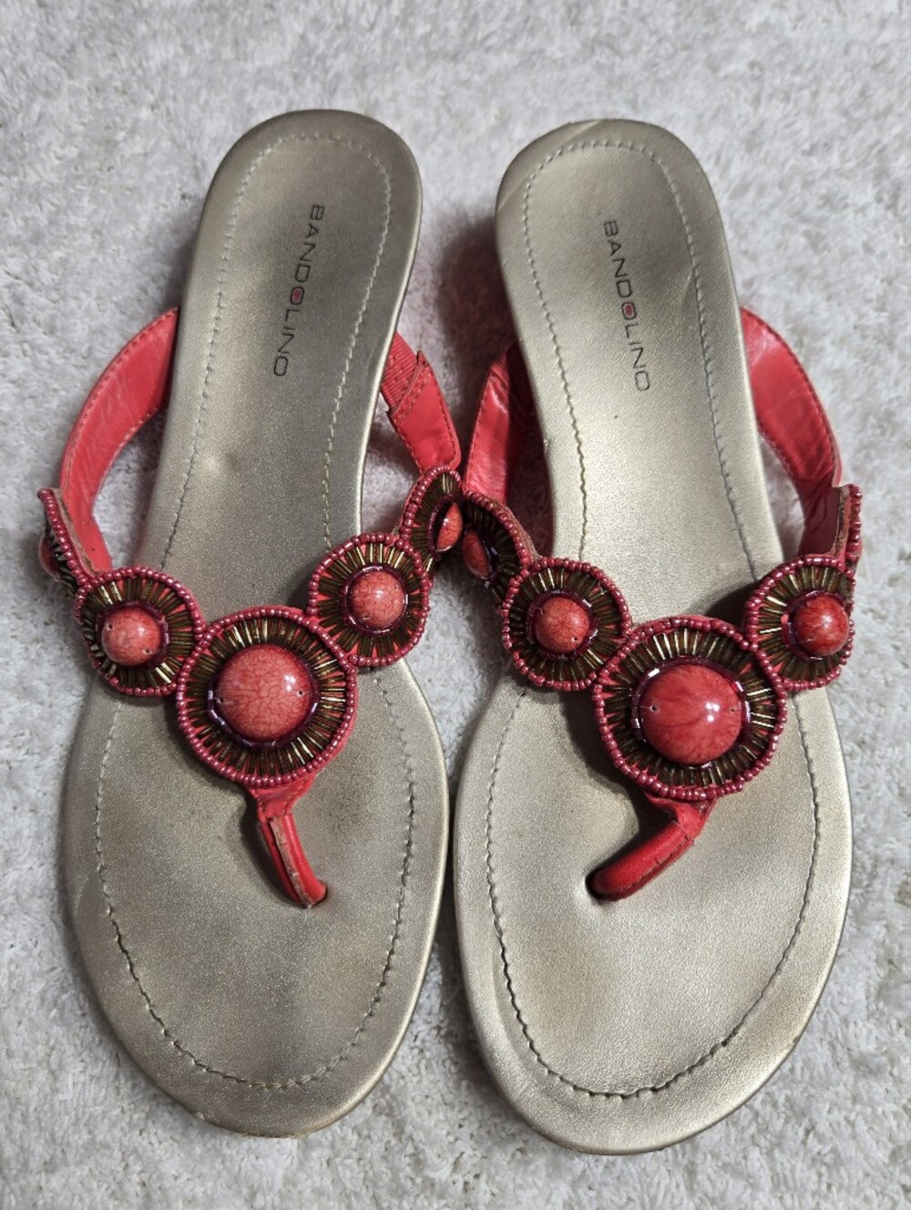 Bandolino Women Small Wedge Sandals Red Beaded Sz 8